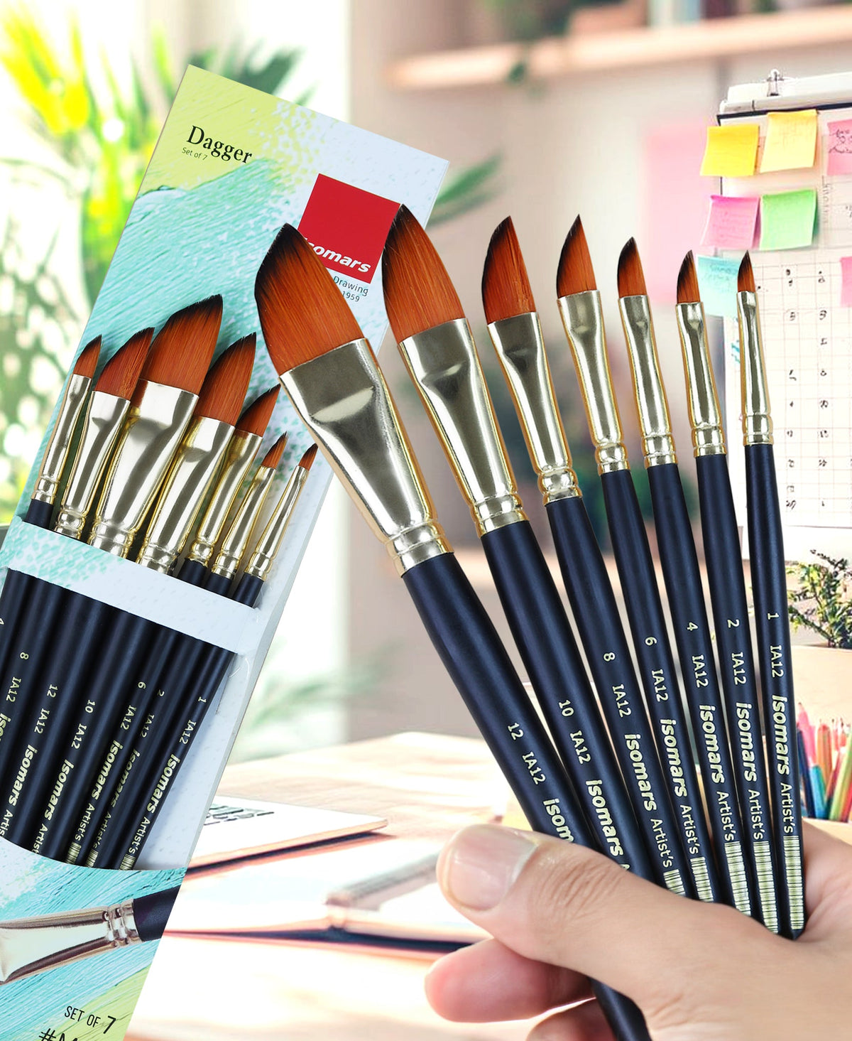 Isomars Dagger Paint Brush Set of 7 Artist Brushes for Acrylic & Watercolor - Isomars