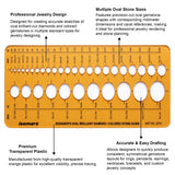 Isomars Designer's Oval Brilliant Diamond & Colored Stone Guide Template No. 2010 | Jewelry Designing Stencil for Gemstone Sketching, Ring & Ornament Design | Transparent Plastic Template - Isomars