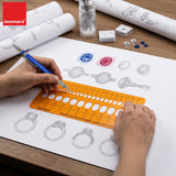 Isomars Designer's Oval Brilliant Diamond & Colored Stone Guide Template No. 2010 | Jewelry Designing Stencil for Gemstone Sketching, Ring & Ornament Design | Transparent Plastic Template - Isomars