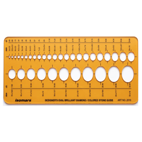 Isomars Designer's Oval Brilliant Diamond & Colored Stone Guide Template No. 2010 | Jewelry Designing Stencil for Gemstone Sketching, Ring & Ornament Design | Transparent Plastic Template - Isomars