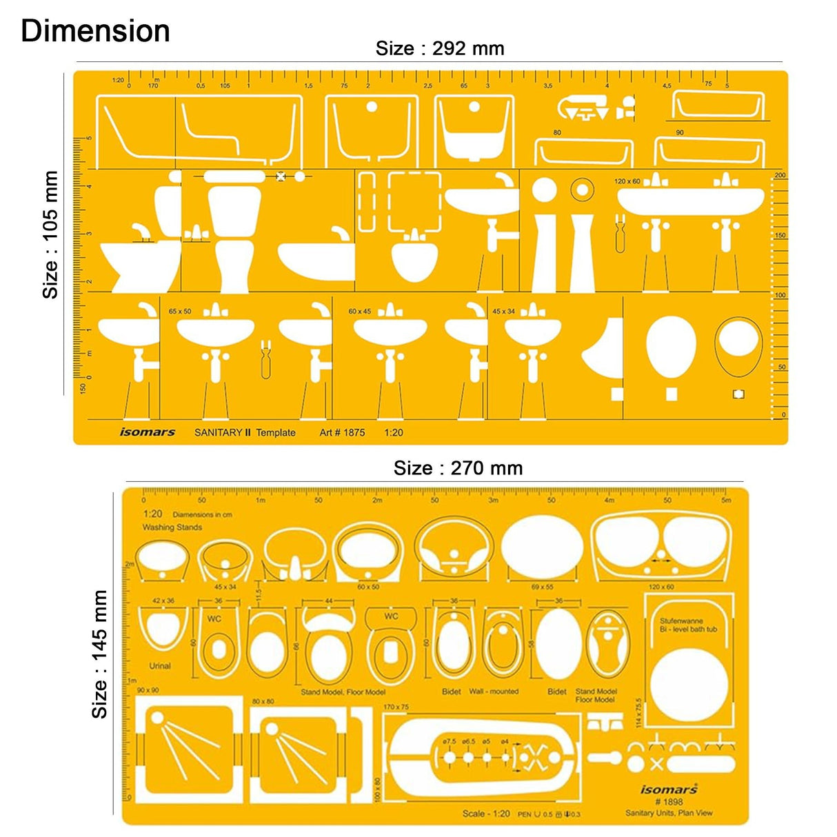 Isomars Designing Templates Combo Set of 11 | Architectural, Engineering & Interior Design Drafting Templates with Broad Scale Ruler for Technical Drawing, CAD Sketching & Planning - Isomars