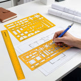 Isomars Designing Templates Combo Set of 11 | Architectural, Engineering & Interior Design Drafting Templates with Broad Scale Ruler for Technical Drawing, CAD Sketching & Planning - Isomars