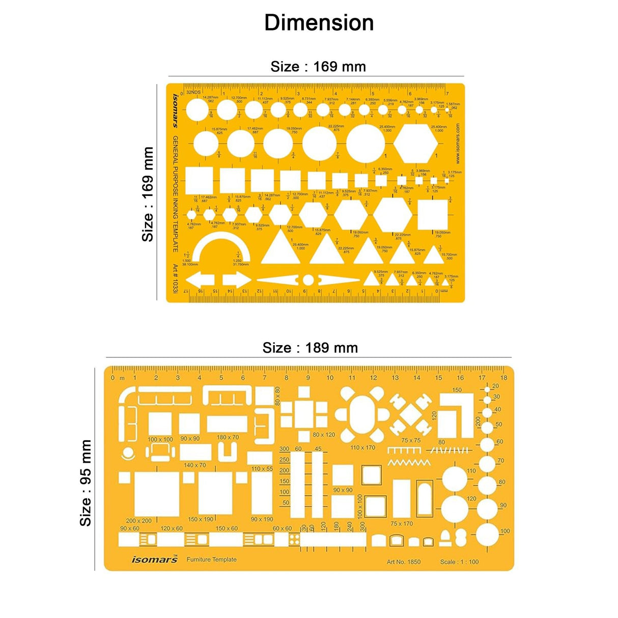 Isomars Designing Templates Combo Set of 11 | Architectural, Engineering & Interior Design Drafting Templates with Broad Scale Ruler for Technical Drawing, CAD Sketching & Planning - Isomars