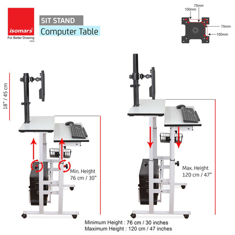 Isomars Desktop & Laptop Multipurpose Table and Adjustable Height & angles, Computer Workstation, Monitor Arm Pipe - Useful for Using Gadgets Like Desktop, Laptop Made In India (WHITE) - Isomars