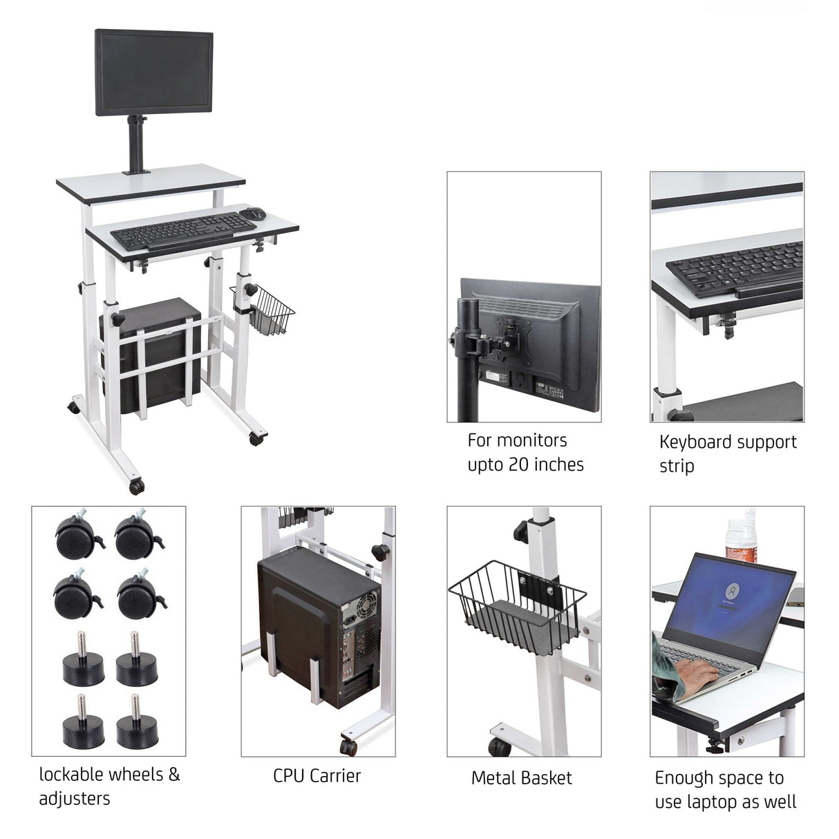 Isomars Desktop & Laptop Multipurpose Table and Adjustable Height & angles, Computer Workstation, Monitor Arm Pipe - Useful for Using Gadgets Like Desktop, Laptop Made In India (WHITE) - Isomars