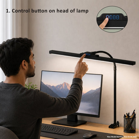 Isomars Desktop Table lamp, Overhead LED Desk Lamp Light, Table Holding clamp, Study, Computer lamp, 24" Light bar Flexible Gooseneck, 3 Color Mode, for Desktop, Bedroom, Office, Reading, etc - Isomars