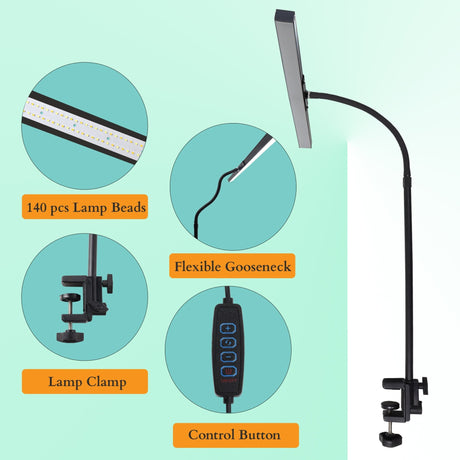 Isomars Desktop Table lamp, Overhead LED Desk Lamp Light, Table Holding clamp, Study, Computer lamp, 24" Light bar Flexible Gooseneck, 3 Color Mode, for Desktop, Bedroom, Office, Reading, etc - Isomars