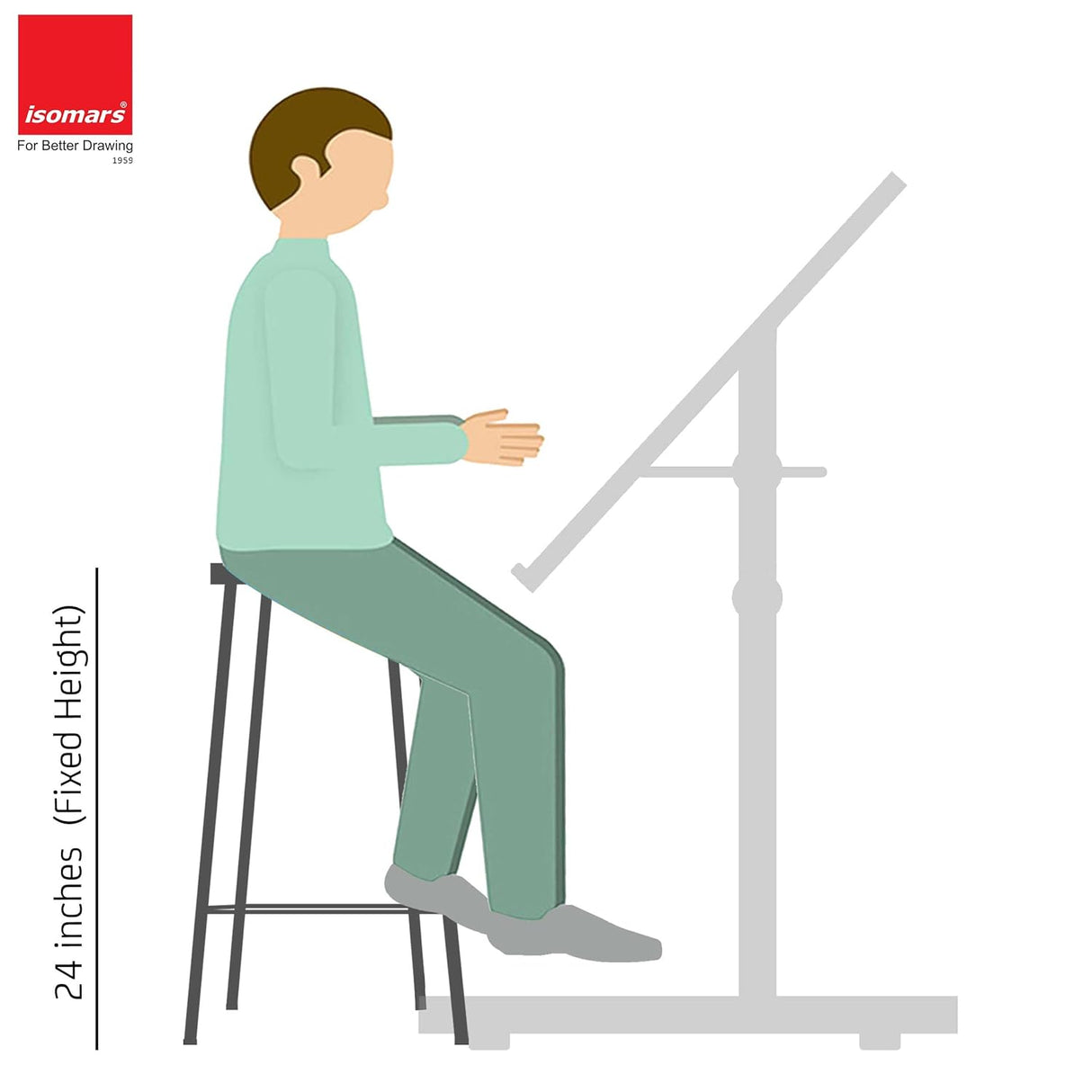 Isomars Drafting Metal Stool - Detachable Stool for Engineers, Architects, Draughtsman with 24" Height & Seat Size 10.5" Full Metal Body (Grey) - Isomars