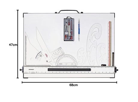 Isomars Drawing and Drafting Architect Kit Comes with Technical Board With Parallel Motion Ruler - A2 Size - 18.5" x 25" Includes Set Square, Mechanical Pencil, French Curve, Technical Compass - Isomars