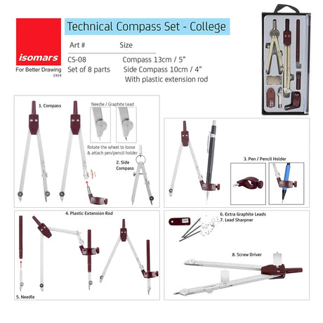 Isomars Drawing and Drafting Architect Kit Comes with Technical Board With Parallel Motion Ruler - A2 Size - 18.5" x 25" Includes Set Square, Mechanical Pencil, French Curve, Technical Compass - Isomars