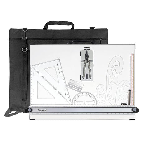 Isomars Drawing And Drafting Kit With A2 Board | Designer Kit with Bag, Triangular Ruler, Set Square, Lead, Lead Sharpner, Protractor & Rapid Compass | Ideal for Students and Professionals - Isomars