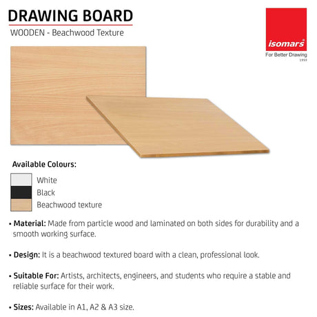 Isomars Drawing Both Side Laminated Beachwood-Textured Board - Full Imperial A2 (18.5 x 25.5 Inch) Size Board – for Artists, Architects, Engineers, Draftsmen Etc. - Isomars
