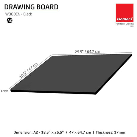 Isomars Drawing Both Side Laminated Black Board - Full Imperial A2 (18.5 x 25.5 Inch) Size Board – for Artists, Architects, Engineers, Draftsmen Etc. - Isomars