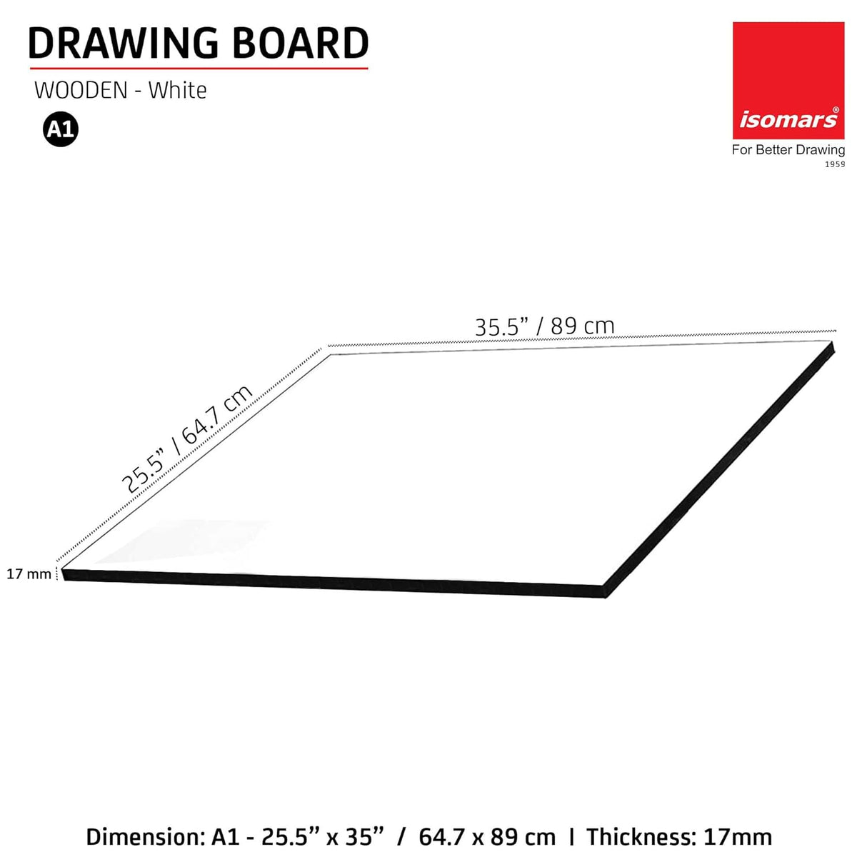 Isomars Drawing Both Side Laminated White Board - Full Imperial A1 (25.5x35 Inch) Size Board – for Artists, Architects, Engineers, Draftsmen Etc. - Isomars