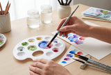 Isomars Drawing Brush Set Round Set of 7 with Colour Palette | Premium Golden Taklon Synthetic Artist Brushes with White Mixing Palette for Acrylic, Watercolor, Oil & Face Painting - Isomars