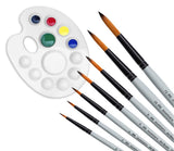 Isomars Drawing Brush Set Round Set of 7 with Colour Palette | Premium Golden Taklon Synthetic Artist Brushes with White Mixing Palette for Acrylic, Watercolor, Oil & Face Painting - Isomars