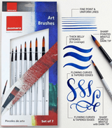 Isomars Drawing Brush Set Round Set of 7 with Colour Palette | Premium Golden Taklon Synthetic Artist Brushes with White Mixing Palette for Acrylic, Watercolor, Oil & Face Painting - Isomars