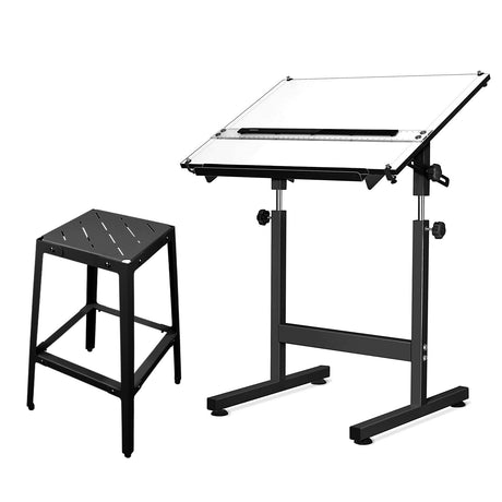 Isomars Drawing Drafting Board Table - Scholar with Parallel Ruler A1 White Laminated Board 25.5"x35" and Drafting Metal Stool Set | Complete Engineer, Draughtsman. Architects Drafting Set - Isomars