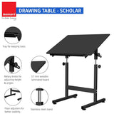 Isomars Drawing & Drafting Table - Scholar | with A1 25.5x35 Inch Size Black Laminated Board | Adjustable Height & Angle | Ideal for Engineers, Architects, Draftsmen, Designers Etc. - Isomars