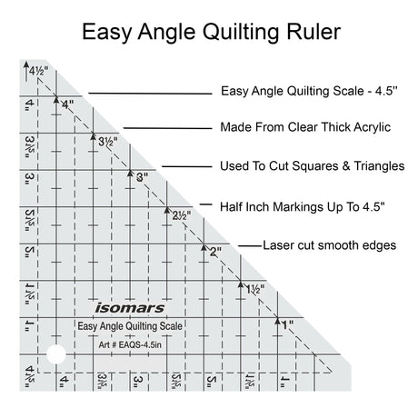 Isomars Easy Angle Quilting Ruler 4.5 Inch | Half Square Triangle Scale - Isomars
