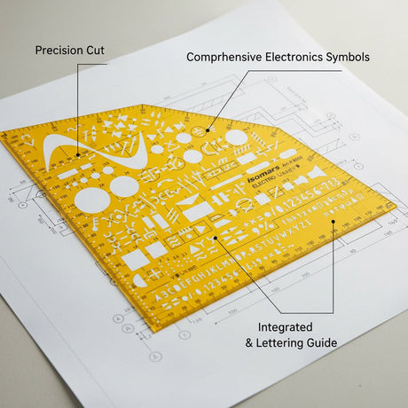 Isomars Electrical Drawing Template, Electro Stencil, Orange Plastic, 154x154mm - Isomars