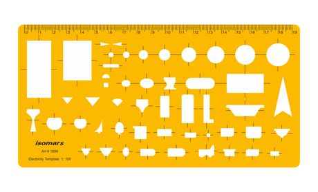 Isomars Electricity Template, 1:100 Scale Drawing Stencil, Orange - Isomars