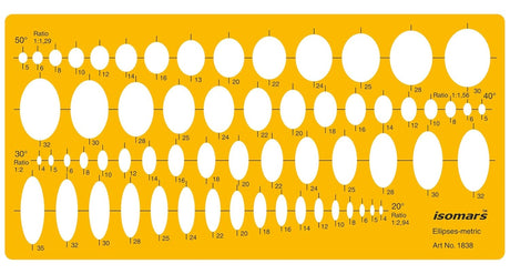 Isomars Ellipses - 20°,30°,40°,50° Shapes Figure Drawing Drafting Template - Isomars