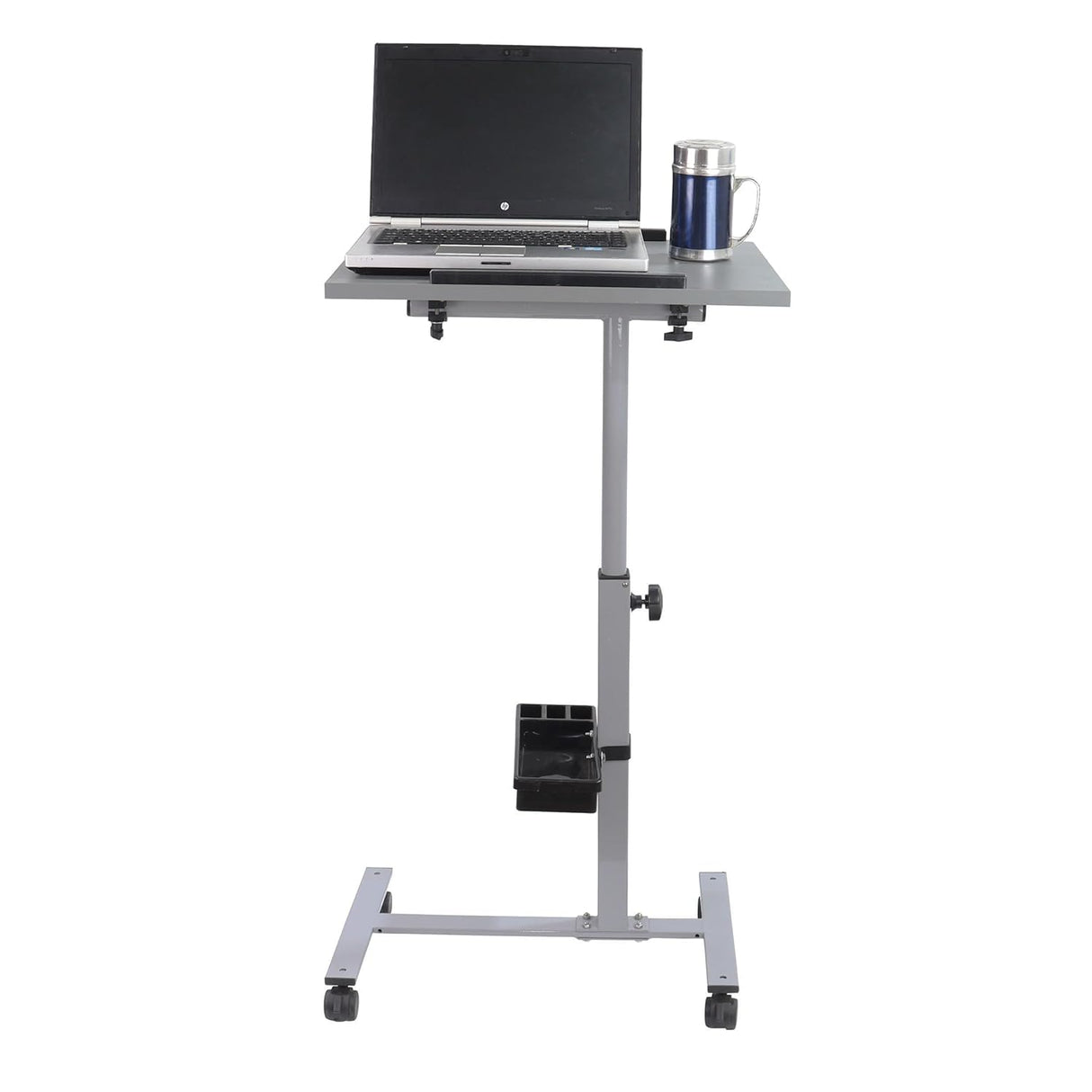 Isomars Engineered Wood Standing Table | Adjustable Height & Angle Multipurpose Laptop Study Desk with Lockable Wheels | Sit Stand WFH, Online Class, Breakfast & Bedside Table (Grey) - Isomars