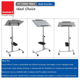 Isomars Engineered Wood Standing Table | Adjustable Height & Angle Multipurpose Laptop Study Desk with Lockable Wheels | Sit Stand WFH, Online Class, Breakfast & Bedside Table (Grey) - Isomars