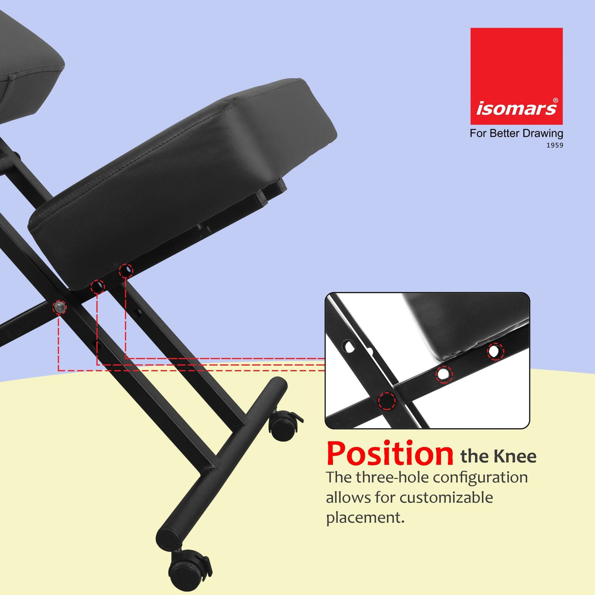 Isomars Ergonomic Kneeling Chair, Adjustable Height, Stool Upright Posture with Comfortable Cushions, Stool for Home and Office - Isomars