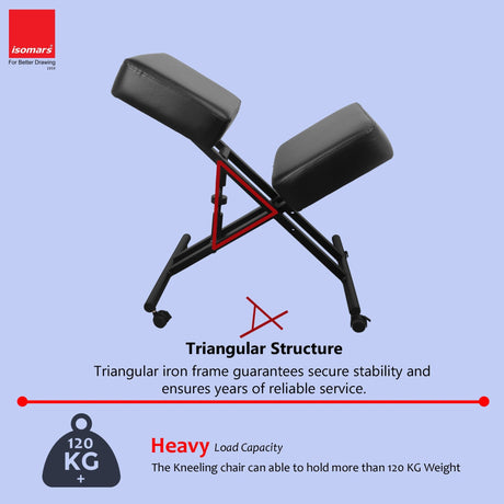 Isomars Ergonomic Kneeling Chair, Adjustable Height, Stool Upright Posture with Comfortable Cushions, Stool for Home and Office - Isomars