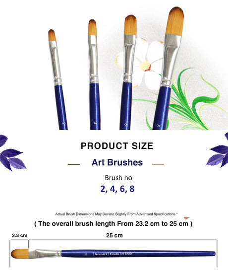 Isomars Estudio Filbert Paint Brush Set of 4 for Acrylic, Oil & Watercolor - Isomars