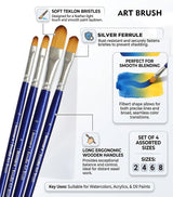 Isomars Estudio Filbert Paint Brush Set of 4 | Professional Synthetic Long Handle Filbert Artist Brushes for Blending, Soft Edges, Curved Strokes & Shading | Acrylic, Watercolor, Oil & Gouache Painting - Isomars