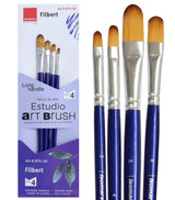 Isomars Estudio Filbert Paint Brush Set of 4 | Professional Synthetic Long Handle Filbert Artist Brushes for Blending, Soft Edges, Curved Strokes & Shading | Acrylic, Watercolor, Oil & Gouache Painting - Isomars