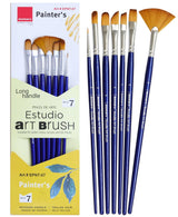 Isomars Estudio Painter’s Art Brush Set of 7 – Professional Synthetic Paint Brushes for Acrylic, Watercolor & Oil Painting | Long Handle Artist Brushes - Isomars