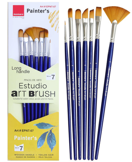 Isomars Estudio Painter’s Art Brush Set of 7 – Professional Synthetic Paint Brushes for Acrylic, Watercolor & Oil Painting | Long Handle Artist Brushes - Isomars