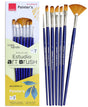 Isomars Estudio Painter’s Art Brush Set of 7 | Professional Teklon Synthetic Long Handle Artist Brushes for Acrylic, Watercolor, Oil & Gouache Painting | Fan, Filbert, Dagger, Flat, Round, Angular & Deer Foot Brushes - Isomars