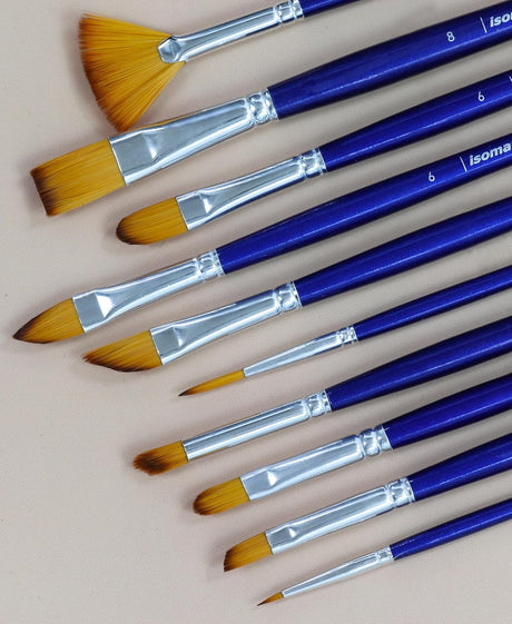 Isomars Estudio Professional Paint Brush Set of 10 – Premium Synthetic Artist Brushes for Acrylic, Watercolor & Oil Painting | Long Handle Art Brushes Kit - Isomars