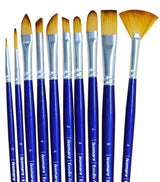 Isomars Estudio Professional Paint Brush Set of 10 | Premium Synthetic Long Handle Artist Brushes Kit for Acrylic, Watercolor, Oil & Gouache Painting | Mixed Flat, Round, Filbert, Fan, Angular, Detail Brushes - Isomars