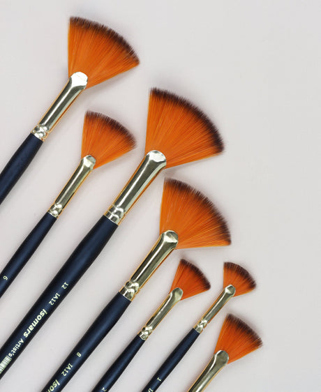 Isomars Fan Paint Brush Set of 7 | Sizes 1, 2, 4, 6, 8, 10 & 12 - Isomars