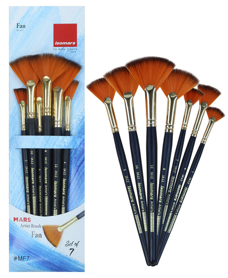 Isomars Fan Paint Brush Set of 7 | Sizes 1, 2, 4, 6, 8, 10 & 12 - Isomars