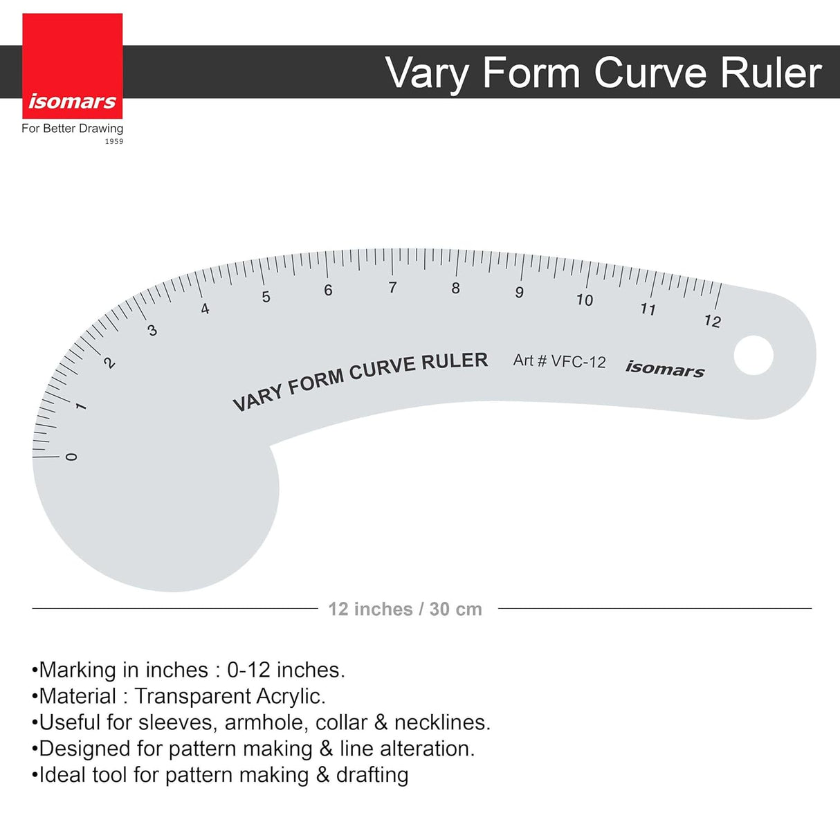 Isomars Fashion Design Ruler Set 15 Professional Drafting Tools for Pattern Making - Isomars