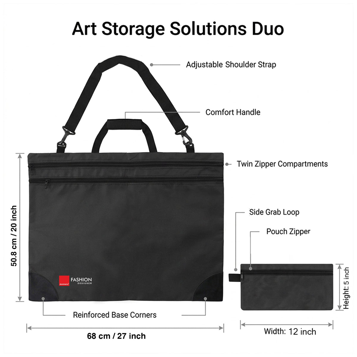 Isomars Fashion Designer Storage Bag with Pouch 68 × 50.8 cm (27 × 20 inches) - Isomars