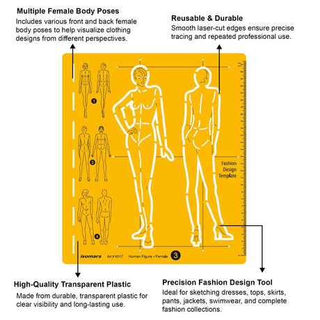 Isomars Female Fashion Design Figure Template Drawing Stencil - Isomars