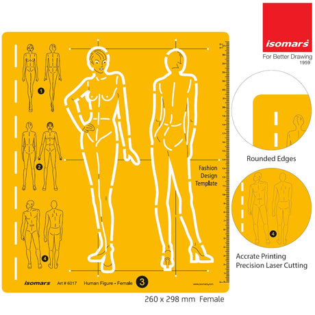 Isomars Female Fashion Design Figure Template Drawing Stencil - Isomars