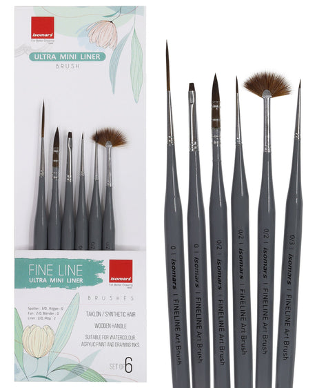 Isomars Fineline Art Brush Set of 6 for Detail Painting - Isomars
