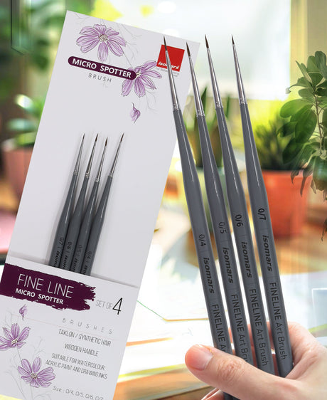 Isomars Fineline Micro Spotter Brush Set of 4 for Miniature Art & Fine Detailing - Isomars