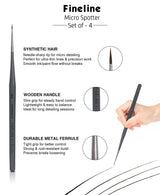 Isomars Fineline Micro Spotter Brush Set of 4 for Miniature Art & Fine Detailing - Isomars