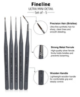 Isomars Fineline Ultra Mini Detail Brush Set of 5 for Miniature Painting & Fine Detailing - Isomars