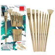 Isomars Flat Hog Hair Paint Brush Set of 8 with Fan Brush – Professional Long Handle Artist Brushes for Oil, Acrylic & Canvas Painting | Natural Bristles for Smooth, Even Strokes - Isomars